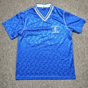 Vintage SOCCER Jersey Adult L Blue Geometric Pattern EASTCHESTER YOUTH SOCCER